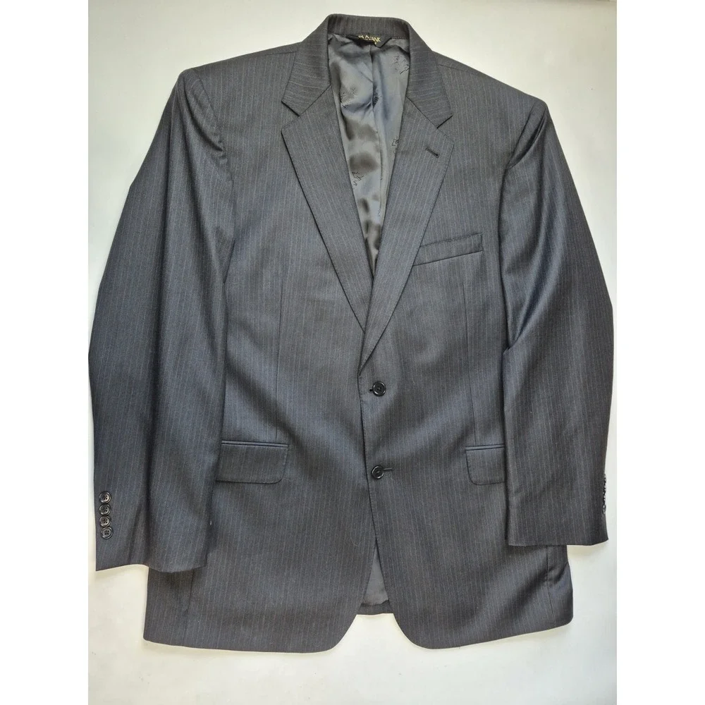 Jos A Bank Mens Wool Sport Coat 44L Charcoal Gray Pinstripe 2 Button Blazer